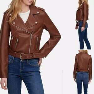 LEVI'S Women's Faux Leather Moto Jacket Brown Size L